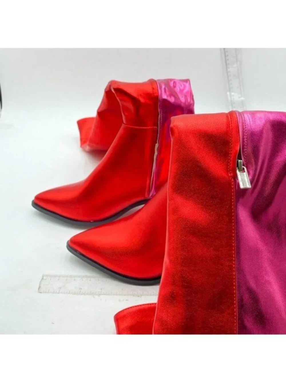 FSJ Women Thigh High Tall Boots Over The Knee Booties Pointed Closed Toe Red